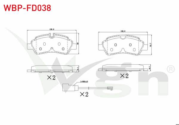 WGN WBP-FD038 | Fren Balata Fişli Arka Ford Transit (Çift Teker) 2.2 TDCI 17.00mm 2014 -