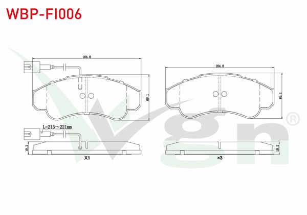 WGN WBP-FI006 | Fren Balata Ön Fişli Fiat Ducato (244) 2.3 JTD 2002-2006 / Ducato (244) 2.8 JTD 2002-2006 / Citroen Jumper II 2.8 HDI 2002-2006 / Peugeot Boxer II 2.0 HDI 2002-2006 / Boxer II 2.8 HDI 2002-2006