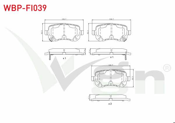 WGN WBP-FI039 | Fren Balata Arka Ikazlı Fiat Freemont (Jf) 2.0 Mjt 170 Hp 2011-/ Chrysler G.Voyager 3.3İ 2008-/ Jeep Wrangler III 2.8 CRDI 2007-/ Dodge Nitro 2.8 Crd 2007-/ Dodge Journey 2.0 Crd 2008 -