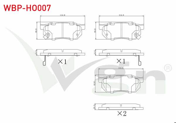 WGN WBP-HO007 | Fren Balata Ön Ikazlı Honda Civic V 1.3 1992-1995 / Integra (Da) 1.8İ 16V 1985-1993 / Integra (Da) 1.6 1985-1993 / Prelude II 1.8 1983-1987