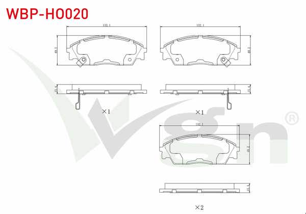 WGN WBP-HO020 | Fren Balata Ön Ikazlı Honda Civic IV 1.4İ 1987-1993 / Civic IV 1.5İ 1987-1993 / Civic V 1.6 I-Vtec 1992-1995 / Civic IV 2.0 1987-1993 / Prelude III 2.0 1987-1992