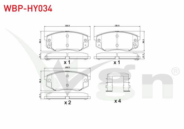 WGN WBP-HY034 | Fren Balata Ikazlı On Hyundai Ix35 (Lm) 2.0 CRDI 18 Jant 4X4 17.60mm 2010 -