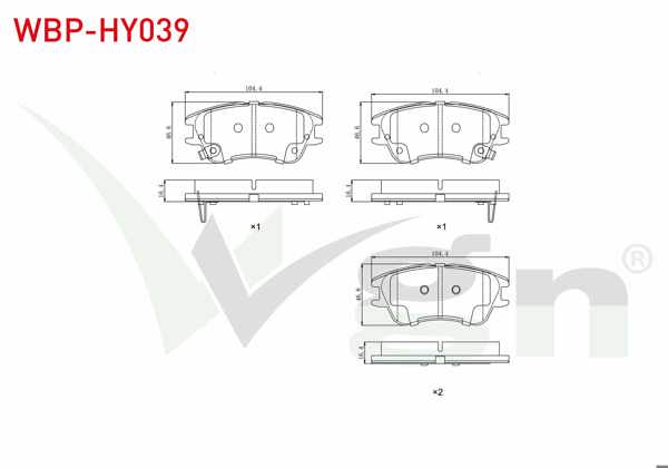 WGN WBP-HY039 | Fren Balata Ön Ikazlı Hyundai Atos (Mx) 1.0İ 1998-2005 / Atos (Mx) 1.1İ 1998-2005 / Atos Prıme 1.0İ 2001-2008 / Atos Prıme 1.1İ 2001-2008