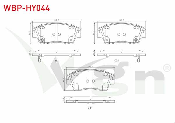WGN WBP-HY044 | Fren Balata Ön Ikazlı Tel Delikli Hyundai Tucson (Tle) 1.6 T-GDI 2015-/ Tucson (Tle) 1.6 GDI 2015-/ Tucson (Tle) 2.0 CRDI 2015-/ Kia Sportage (Ql) 1.6 GDI 2015-/ Sportage (Ql) 2.0 CRDI 2015 -