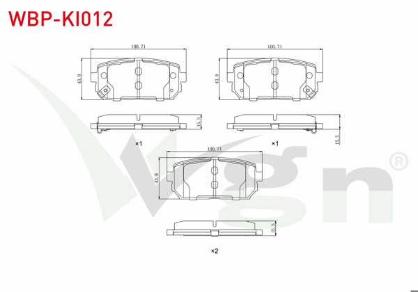 WGN WBP-KI012 | Fren Balata Arka Ikazlı Kia Carens III 2.0 CRDI 2006-/ Sportage 1.6 GDI 4X2 17 Jant 2010-/ Hyundai Ix35 (Lm) 1.6 GDI 4X2 17 Jant 2010 -