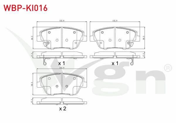 WGN WBP-KI016 | Fren Balata Ön Ikazlı Kia Rio III 1.25 Cvvt 2011-2014 / Rio III 1.4 Cvvt 2011-2014 / Kia Optıma 1.7 CRDI 2012-/ Hyundai Sonata V 2.0 CRDI 2005-2010 / 2.0 VVTI 2005-2010