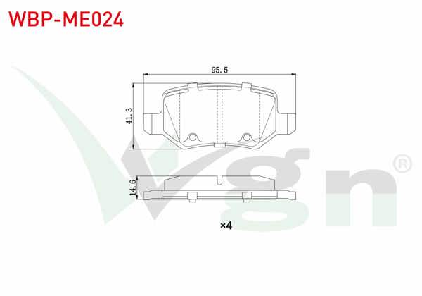 WGN WBP-ME024 | Fren Balata Arka Mercedes A Serisi (W169) A 150 2004-2012 / (W169) A 170 CDI 2004-2012 / B Serisi (W245) B 160 2005-2011 / (W245) B 160 2005-2011 / (W245) B 200 CDI 2005-2011 / Vaneo 1.7 CDI 2002-2005