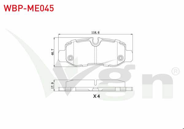 WGN WBP-ME045 | Fren Balata Arka Mercedes Vito (W447) 111 CDI 2014-/ (W447) 114 CDI 2014-/ (W447) 116 CDI 2014-/ (W447) 119 Bluetec 2014 -