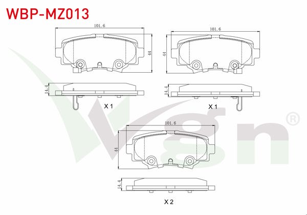WGN WBP-MZ013 | Fren Balata Arka Ikazlı 13.8mm Mazda 3 (Bm) Skyactıve G100-G120-G165-D150 2013 -