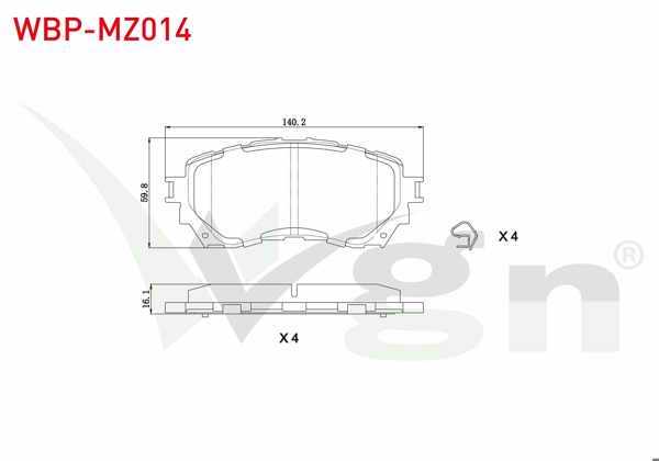 WGN WBP-MZ014 | Fren Balata Ön Mazda 6 (Gj,Gh) 2.0 2013-/ 6 (Gj,Gh) 2.2 D 2013 -