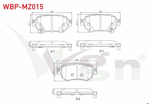 WGN WBP-MZ015 | Fren Balata Arka Ikazlı Mazda 6 (Gj,Gh) 2.0 2013-/ Mazda 6 (Gj,Gh) 2.2 D 2013 -