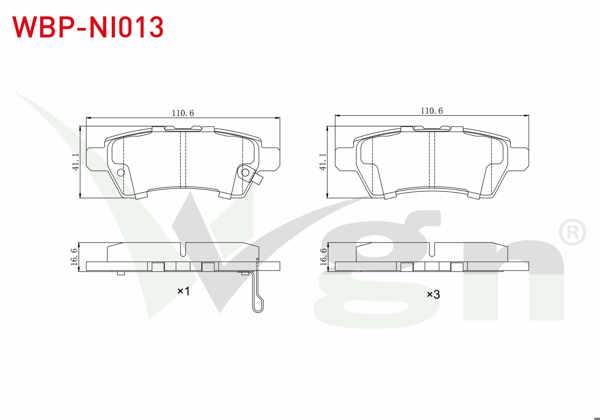 WGN WBP-NI013 | Fren Balata Arka Ikazlı Nissan Pathfinder (R51) 2.5 DCI 4Wd 2005-/ Nissan Navara (D40) 2.5 DCI 2005-2015