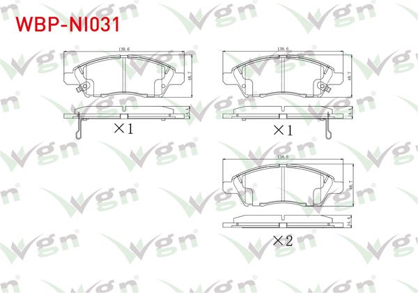 WGN WBP-NI031 | Fren Balata Ön Ikazlı Tel Delikli Nissan Micra IV (K13) 1.2 2010-/ Nissan Note (E12) 1.5 DCI 2013-/ Nissan Note (E12) 1.6İ 16V 2013 -