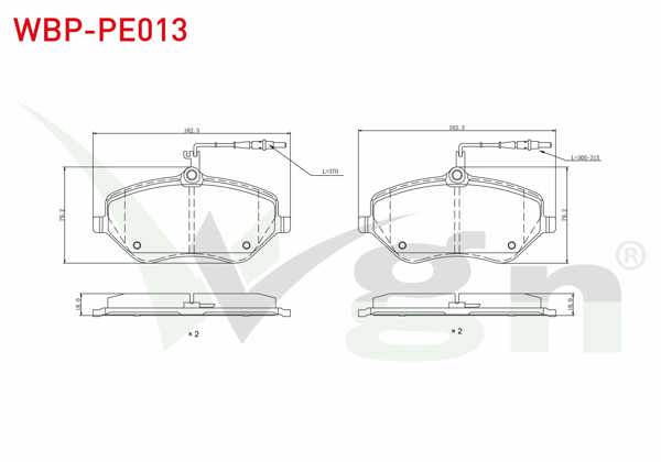 WGN WBP-PE013 | Fren Balata Ön Fişli Peugeot 407 (6D) 2.0 HDI 2004-2011 / Peugeot 407 (6D) 2.0İ 2004-2011 / Peugeot 607 (9D,9U) 2.0 HDI 2000-/ Citroen C6 (TD) 3.0 V6 2005-/ Peugeot 607 (9D,9U) 3.0İ 2000 -