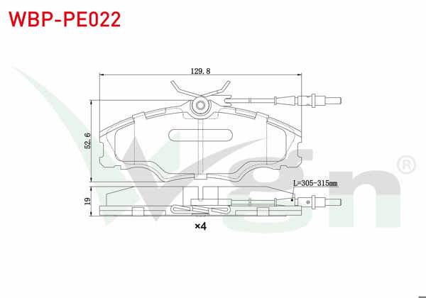 WGN WBP-PE022 | Fren Balata Ön Fişli Peugeot 406 (8B) 2.0 HDI 14 Jant 1995-2004 / 406 (8B) 2.0İ 1995-2004 / Expert (222,223,224) 2.0 JTD 1996-2006