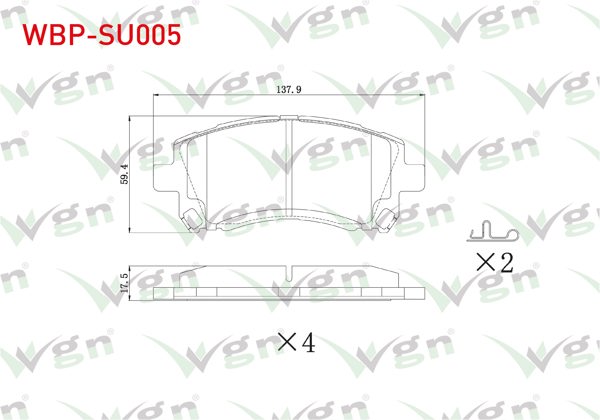 WGN WBP-SU005 | Fren Balata Ön Subaru Forester (Sf) 1995-2002 / Impreza 1992-2000 / Impreza 2000-2007 / Legacy II (Bd,Bg) 1994-1999 / Outback (Be, Bh) 1998-2003