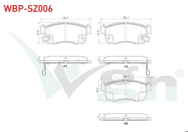 WGN WBP-SZ006 | Fren Balata Ön Ikazlı Suzuki Super Carry 1.3İ 1985-1999 / Daihatsu Copen 1.3 2003-/ Yrv (M2) 1.3İ Cx 2001-/ Sirion (M3) 1.3 2005-/ Sirion (M3) 1.0 2005 -