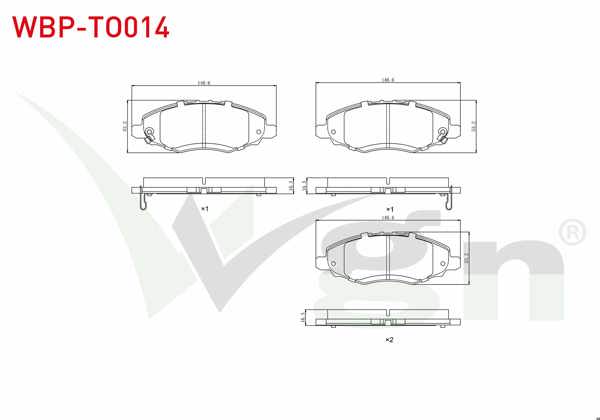 WGN WBP-TO014 | Fren Balata Ön Ikazlı Toyota Hı-Lux Pick Up 2.5 D 2005-2011 / Hı-Lux Pick Up 2.5 D-4D 2005-2011