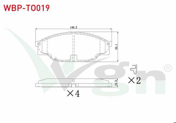 WGN WBP-TO019 | Fren Balata Ön Toyota Hı-Lux Pick Up (_N_) 2.5 D-4D 1983-2005 / Hı-Lux Pick Up (_N_) 2.5 2.4 D 1983-2005 / Hı-Ace III (_H10_) 2.0 1989-1995 / Hı-Ace III (_H10_) 2.4 D 1989-1995
