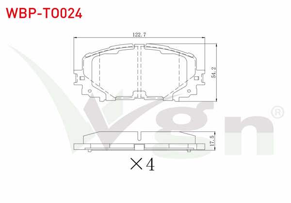 WGN WBP-TO024 | Fren Balata Ön Toyota Yaris (P9) 1.0 Vvt-I 2006-2010 / Yaris (P9) 1.3 Vvt-I 2006-2010 / Yaris (P9) 1.33 Vvt-I 2006-2010 / Yaris (P9) 1.4 D-4D 2006-2010