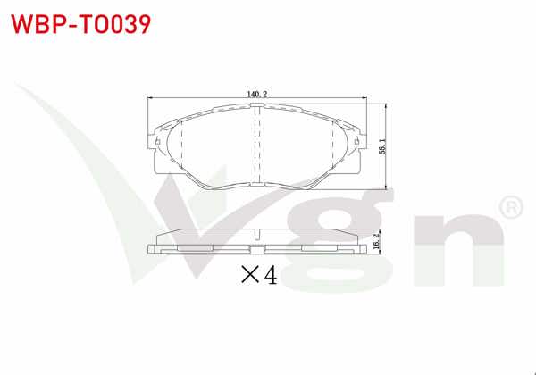 WGN WBP-TO039 | Fren Balata Ön Toyota Hı-Lux Pick Up (Tgn1_, Ggn2_, Ggn1_, Kun2_, Kun1_) 2.5 D-4D 4X2 15.60mm 2005 -
