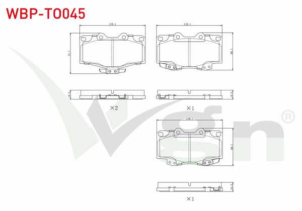 WGN WBP-TO045 | Fren Balata Ön Toyota Hı-Lux Pick Up (_N_) 2.4 D 1983-2005 / Hı-Lux Pick Up (_N_) 2.5 D 1983-2005 / Land Cruiser 80 (_J8_) 4.2 D 1990-1997 / Land Cruiser 90 (_J9_) 3.0 D 1996-2002