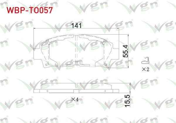 WGN WBP-TO057 | Fren Balata Ön Ikazlı Toyota Avensis 1.6 Vvt-I-1.8 16V-2.0 Vvt-I-2.0 D-4D 1999-2003 / Carina E 2.0İ-2.0 D 1992-1997 / Celıca 2.0 1993-1999