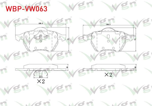 WGN WBP-VW063 | Fren Balata Ön Volkswagen Sharan (7M8,7M9,7M6) 1.8 T 1995-2010 / Sharan (7M8,7M9,7M6) 1.9 TDI 1995-2010