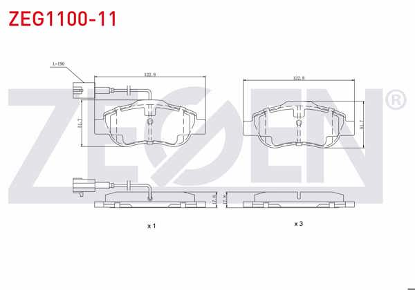 ZEGEN ZEG1100-11 | Fren Balata Ön Fişli Fiat Fiorino 1.3 Mjt 2007-/ Linea 1.3 Mjt 2007-/ Linea 1.4 2007-/ Doblo 1.3 Mjt 2001-2010 / G.Punto 1.3 Mjt 2005-2012 / Citroen Nemo 1.4 HDI 2007-/ Ford Ka 1.2İ 2008 -