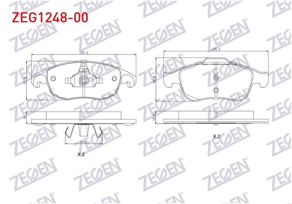 ZEGEN ZEG1248-00 | Fren Balata Ön Peugeot Partner Tepee 1.6 HDI 75 Hp 2008-/ Citroen Berlingo 1.6 HDI 2008-/ C4 G.Picasso 1.6 HDI 2006-/ C4 Picasso 1.6 HDI 2006-2013 / C4 1.6 HDI 2009-/ Ds4 1.6 E-HDI 2011-/ C4 1.6 2009 -