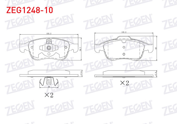 ZEGEN ZEG1248-10 | Fren Balata Ön 15-16 Jant Renault Captur I-II 13-/ Clio V 19-/ Fluence 10-/ Megane III 08-15 / Scenic 09-/ Zoe 19-/ Dacia Dokker 12-/ Duster 13-/ Lodgy 12-/ Nissan Juke (F16) 19 -