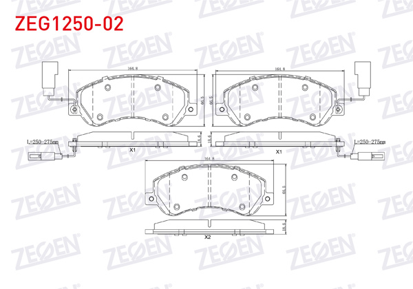 ZEGEN ZEG1250-02 | Fren Balata Ön Fişli Ford Transit (V347) 2.4 TDCI-3.2 TDCI (Arkadan Itıslı) 2006-2014 / Transit (V348) 2.2 TDCI-3.2 TDCI 2006-2014 / VW Amarok 2.0 TDI-2.0 Bıtdı-2.0 TSI 2010 -
