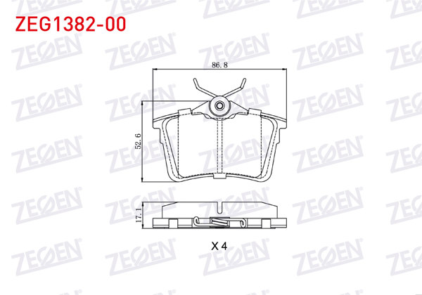 ZEGEN ZEG1382-00 | Fren Balata Arka Peugeot Partner 1.6 HDI 2008-/ 308 (4A,4C) 1.4 HDI 2007-2013 / 1.6 HDI 2007-2013 / 1.6 VTI 2007-2013 / Citroen Berlingo 1.6 HDI 2008 -