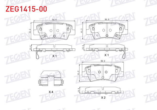 ZEGEN ZEG1415-00 | Fren Balata Arka Tel Delikli Hyundai Accent Blue 1.4-1.6 CRDI 2012-/ Elantra 1.6 CRDI-1.6 D-Cvvt 2015-/ i30 1.6 CRDI 2016-/ Kia Rio III 1.4 CRDI 2011-2014 / Ssangyong Tıvolı 1.6, 1.6 Xdı 2015 -