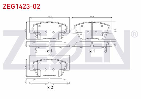 ZEGEN ZEG1423-02 | Fren Balata Ön Ikazlı Kia Rio III 1.25 Cvvt 2011-2014 / Rio III 1.4 Cvvt 2011-2014 / Kia Optıma 1.7 CRDI 2012-/ Hyundai Sonata V 2.0 CRDI 2005-2010 / 2.0 VVTI 2005-2010
