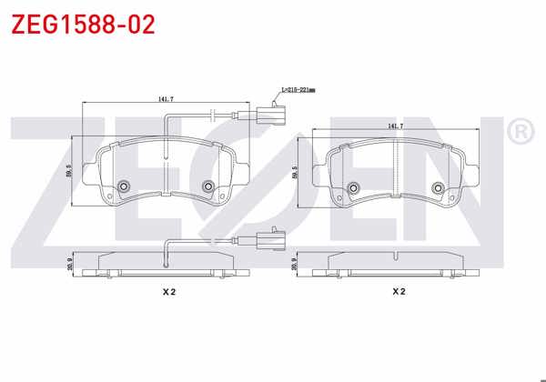 ZEGEN ZEG1588-02 | Fren Balata Arka Çift Fişli Fiat Ducato 2.0 Mjt 2014-/ Fiat Ducato 2.3 Mjt 2014 -