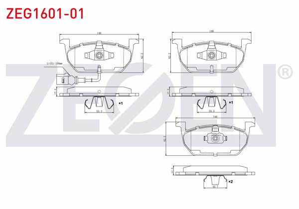 ZEGEN ZEG1601-01 | Fren Balata Ön Fişli VW Golf VII 2012-/ Polo 2017-/ T-Cross 2017-/ Skoda Octavia 2012-/ Kamıq 2017-/ Scala 2019-/ Seat Leon 2012-/ Arona 2017-/ Audi A3 Sportback 2012-2020 / A1 2019 -