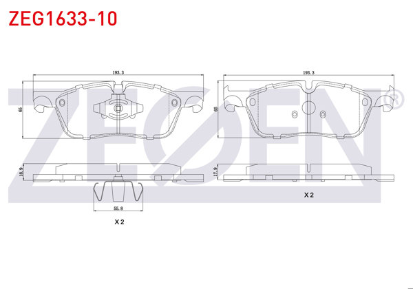 ZEGEN ZEG1633-10 | Fren Balata Ön Jaguar Xf (Jb) , Xe (X760) 2.0 D 2015-/ F-Pace (Dc) 2.0 D 2015-/ Range Rover Velar (L560) 3.0 P380 Scv6 4X4 2017 -