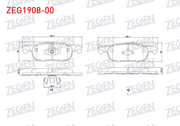 ZEGEN ZEG1908-00 | Fren Balata Ön Renault Clio IV 1.5 DCI 2012-/ Clio IV 0.9 TCE 2012-/ Clio IV 1.2 16V 2012-/ Clio IV 1.6 2012-/ Dacia Logan II 1.5 DCI 2012-/ Logan II 1.2 2012 -