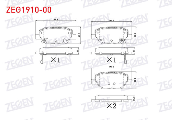 ZEGEN ZEG1910-00 | Fren Balata Arka Ikazlı Fiat Egea 1.3 Mjt 2015-/ Egea 1.6 Mjt 2015-/ Egea 1.4 16V 2015-/ Egea 1.6 16V 2015-/ Egea Hb 1.6 D 2020-/ Egea Cross 1.6 2020 -