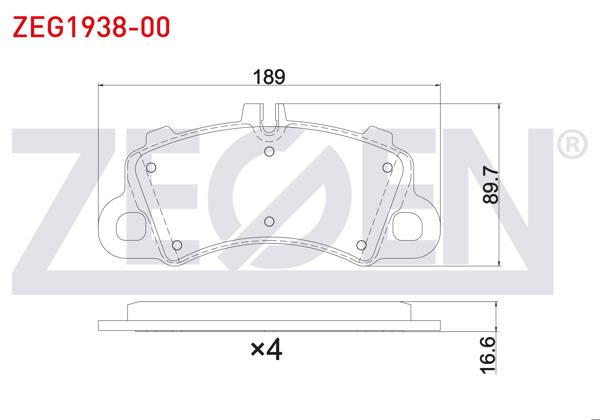 ZEGEN ZEG1938-00 | Fren Balata Ön Porsche Macan (95B) 2014-/ Cayenne (9Ya) 2.9 3.0 4.0 2017-/ Cayenne Coupe (9Yb) 4.0 2019 -