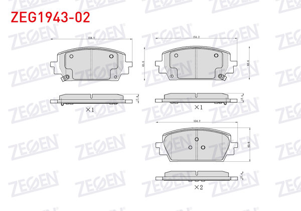 ZEGEN ZEG1943-02 | Fren Balata Ön Ikazlı Hyundai Santa Fe 1.6 T-GDI-2.2 CRDI 2020-/ Kia Sorento 2.2 CRDI 2020 -