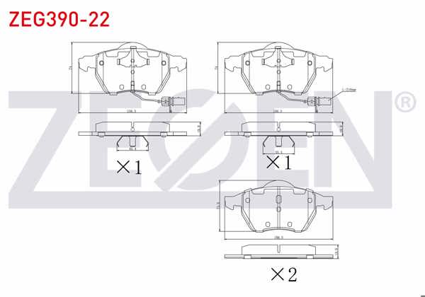 ZEGEN ZEG390-22 | Fren Balata Ön Fişli VW Passat 1.6 1996-2000 / 1.9 TDI 1996-2000 / Passat 1.9 TDI 2000-2005 / A4 1.9 TDI 1994-2001 / A4 1.9 TDI 2004-2008 / A4 (8Ec,B7) 2.0 2004-2008 / A6 1.9 TDI 1997-2004