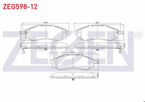 ZEGEN ZEG598-12 | Fren Balata Ön Ikazlı Tel Delikli Mitsubishi L 200 (K3t,K2t,K1t,K0t) 2.5 TD 4X4 1986-1996 / L 200 (K7t,K6t) 2.0 4X4 1996-2007