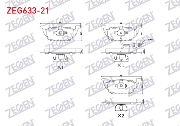 ZEGEN ZEG633-21 | Fren Balata Ön Fişli VW Golf IV 1.4İ 16V 1997-2005 / Golf IV 1.6İ 1997-2005 / Golf V 1.6İ 2003-2009 / Bora 1.4İ 16V 1998-2005 / Audi A3 1.6 1996-2003 / Leon 1.9 TDI 1999-2006
