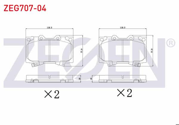 ZEGEN ZEG707-04 | Fren Balata Ön Toyota Land Cruiser 100 (Uzj100) 4.2 TD 1998-2007 / Land Cruiser 100 (Uzj100) 4.7 1998-2007
