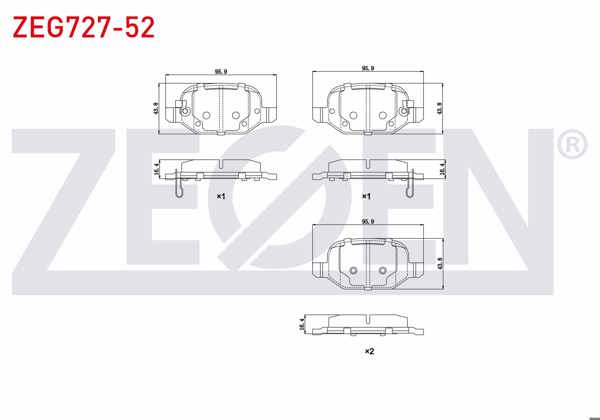 ZEGEN ZEG727-52 | Fren Balata Arka Fiat 500L 1.6 Mjt 2012-/ 500L 1.3 Mjt 2012-/ 500L 0.9 2012-/ 500L 1.4 2012 -