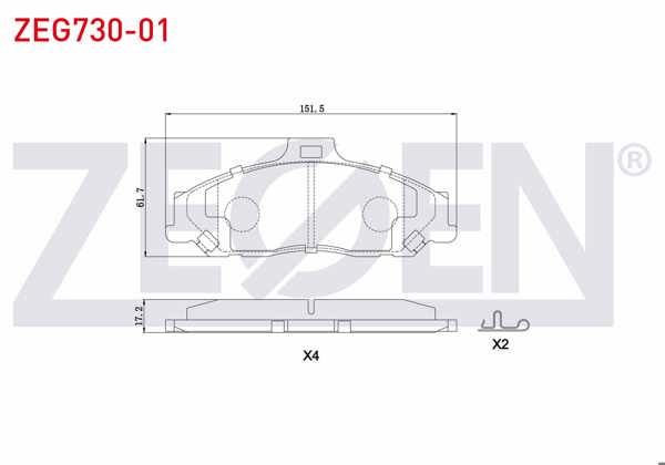 ZEGEN ZEG730-01 | Fren Balata Ön Ford Ranger 2.5 TDCI 4X4 1999-2002 / Ranger 2.2 TDCI 1999-2002 / Ranger 3.0 TDCI 1999-2002 / Mazda B Serisi (Un) 2.5 D 4X2 1998-2006 / B Serisi (Un) 2.5 TD 4X4 1998-2006