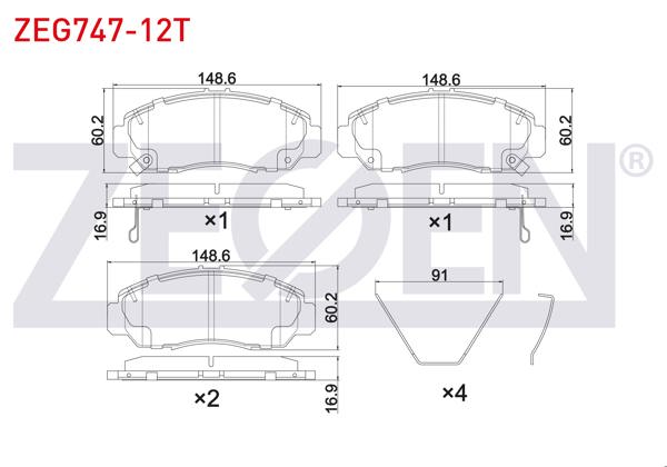 ZEGEN ZEG747-12T | Fren Balata Ön Ikazlı Telli Honda Civic VIII 1.6-1.8 2005-2012 / Civic Ix 1.4İ-1.6İ-1.8İ 2012-2016