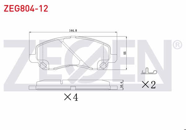 ZEGEN ZEG804-12 | Fren Balata Ön Ikazlı Mitsubishi Lancer VII 1.6 2003-2007 / Lancer 2.0 2007-/ Lancer 1.8 2007-/ Asx 1.6 16 Jant 2010-/ Asx 1.8 4X4 16 Jant 2010-/ Jeep Compass 2.0 Crd 2006-/ Compass 2.4İ 2006 -